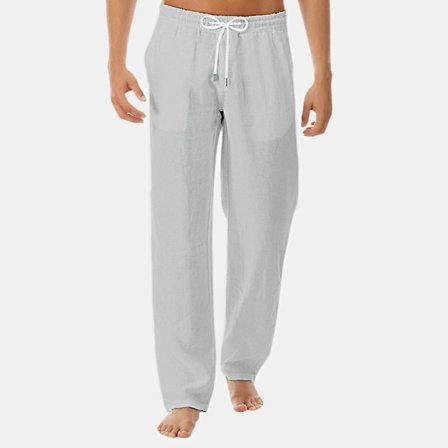 Herr Linne Look Baggy Byxor Elastisk Midja Casual Strand Yoga Byxor(XXL Grå)
