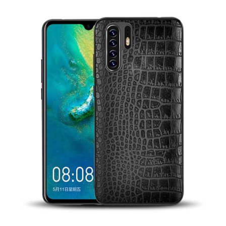 Huawei P30 Mobilskal Svart Läder Skinn Krokodil Skal