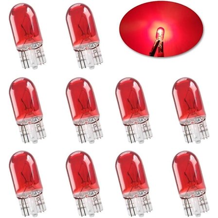 10 stk Røde T10 W5W Miniatyr Halogenpærer - DRL Hjørnelys, Sidelys, Brems, Baklys