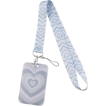 Lanyard med ID-korthållare Rosa Hjärta Halsband Nyckelband Lanyard för Nycklar Kort Söt för Lärare Student, Grå
