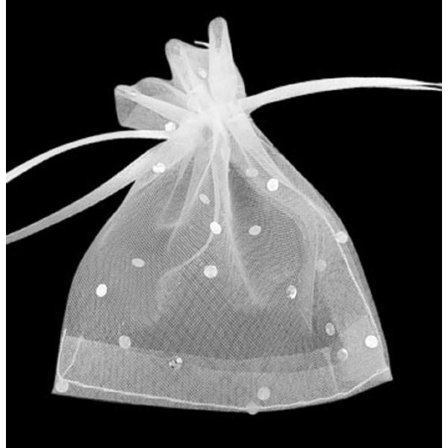 100 st Vita med silverprickar organza påsar 10 x12 cm.