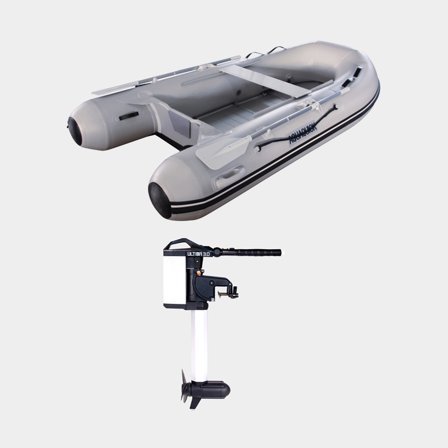 Pontony / ponton z silnikiem elektrycznym Aquaquick 250, aluminiowa podłoga, szary + Haswing Ultima Travel, 3.0 hk, 1030 W, 63 cm długość kolumny, z 