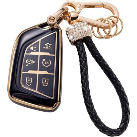 Gematay för Cadillac nyckelbricka fodral med nyckelband, mjuk TPU nyckelbricka skyddsskal kompatibel med Cadillac 2020 2021 2022 ATS Smart Key Case