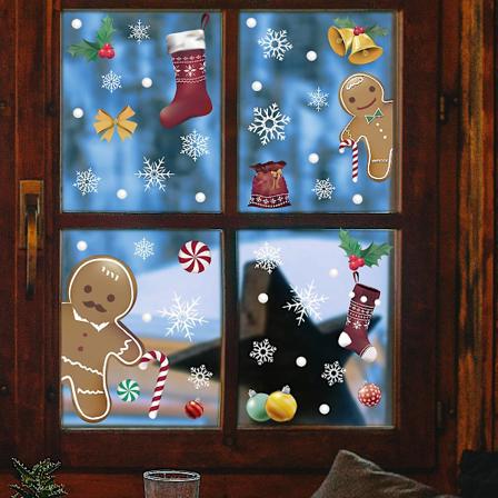 Julsnöflinga Pepparkaksgubbe Fönsterklistermärke Snöflinga Fönsterklistermärke Hem Kontor Jul Barn Fönsterdekoration