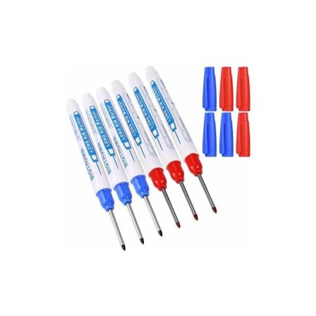 6 st Djupa Hål Markörer, Snickar Markör, 30mm Fin Spets Permanent Markör Penna, Permanent Markör för Markering av Svåråtkomliga Platser (Blå Röd)