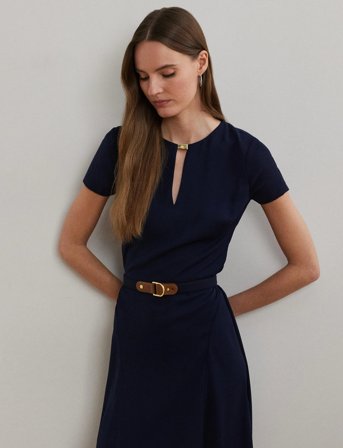 Lauren Ralph Lauren Belted Georgette Dress - Navy - 38