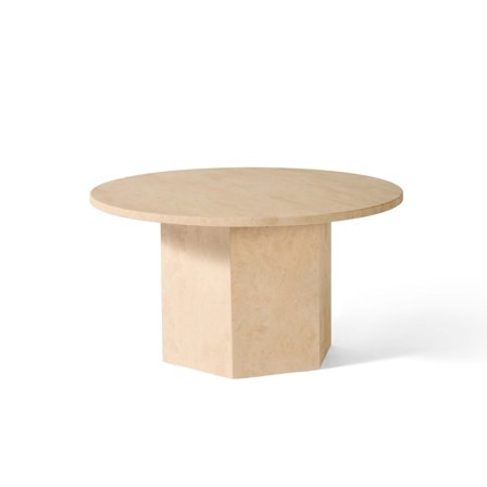 Naxos Sofabord i Travertin Marmor, Lakerede Bordplade, Unikt Design Ø80x42cm - Sofabord