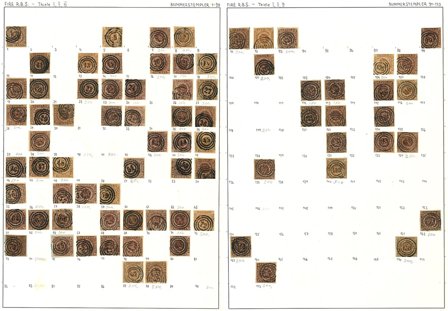Danmark - Samling af nummerstempler på 4 RBS på 2 album sider