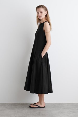 COS Women's Abito Midi A Trapezio In Cotone Con Scollo A Barca in Nero