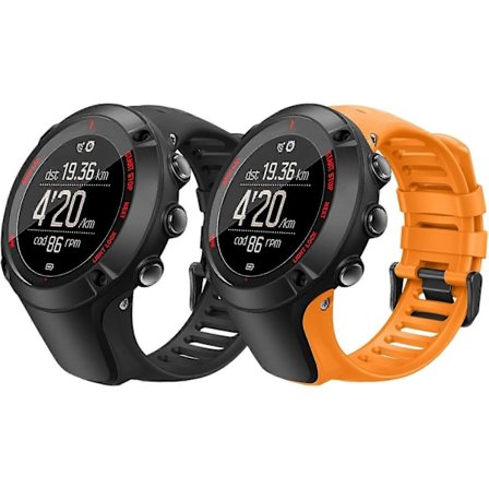 2-pakning reim kompatibel med Suunto Ambit 1/2/3 Myk silikon justerbar erstatningsklokkereim armbånd, svart + oransje