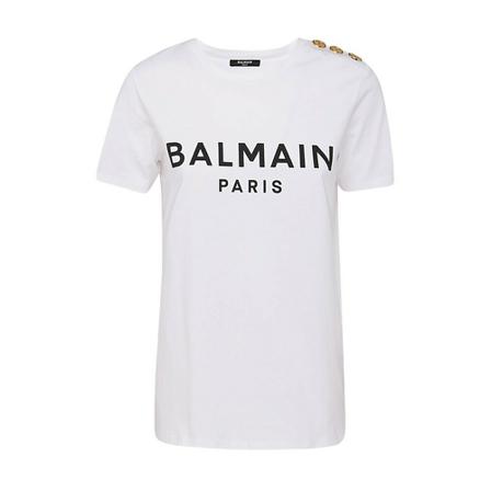 Balmain, T-Shirt With Logo Biały, Kobieta, Rozmiar: M