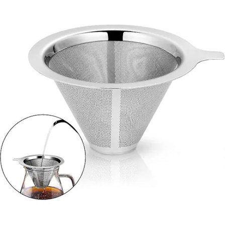 RY-Häll över kaffefilter, rostfritt stål, papperslöst kaffebryggarfilter, permanent häll över kaffedroppare för enkelkoppsbryggning