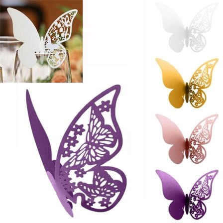 80st Fjäril Bröllop Vinglas Namn Bordskort Pearlescent White