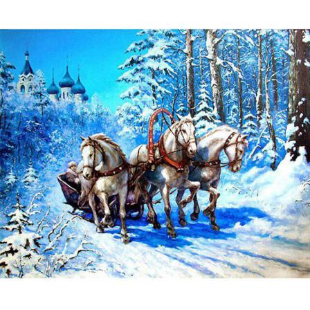 30x40cm Voksne børn 5D DIY Diamond Art Malesæt - Snowy Sk