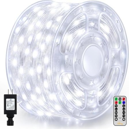 Lysslange 600 LED 60 meter, kold hvide lysslanger IP67 Vandtæt med fjernbetjening 8 tilstande Timer Dæmpbar, Tilslut julebelysning til udendørs kold