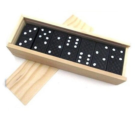(Svart) Traditionellt Domino-spel - 28 brickor plus trälåda och