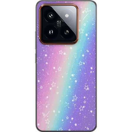 Kompatibelt Mobildeksel til Xiaomi 14 Pro Rainbow-farget pastellbakgrunn med hvite stjerner og gnistrende prikker i myk overgang