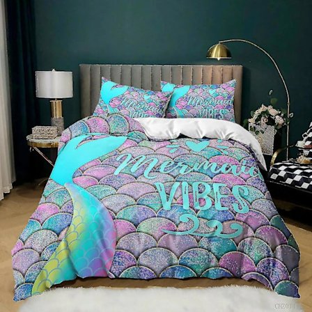 Tyttöjen Merenneito Sateenkaari 2/3 Osainen Vuodevaatesetti Pussilakana Peittopäällinen Tyynyliina Tyyli 128