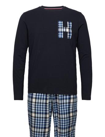 Ls Pant Flannel Slipper Set Pyjamas Marineblå Tommy Hilfiger