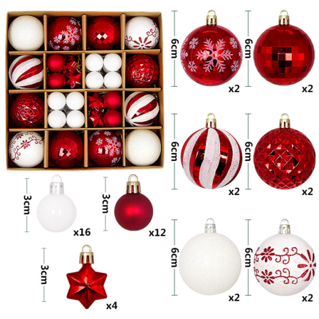 Julekugler 44 stk. Malede Forme Papkasse 3-6cm Passer til Julepynt Galvaniseret Kuglevedhæng Red and White