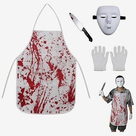 Blodig Forklæde Horror Kostumesæt – Halloween Slagter Cosplay med Falske Blodpletter *Blodigt Forklædesæt 1*One size