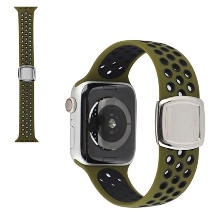 Apple Watch 40mm dual tone in multi-hole silicone watch strap - Olive / Black