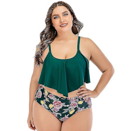 Damernas Tryckt Rynkad Högmidjad Plus Size Split Badkläder Bikini Strandkläder