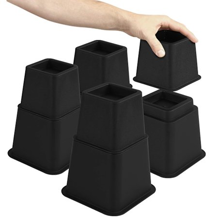Justerbara möbelhöjare (4 höga, 4 korta) - Platsbesparande höjare för säng, bord och soffa (8 till 20 cm) (svart)
