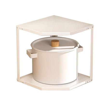 Kök Liten Hörnskåp Hylla Rack Fläktformad Utrymmesbesparande Stabil Kolstål Köksredskap Stativ för Grytor Stekpannor 2 Lager Vit 27x27x27.6cm