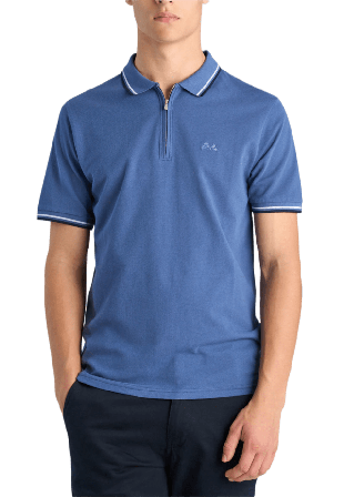 Lindbergh Polo shirt w. zip neck Överdelar Herr Blå XXL