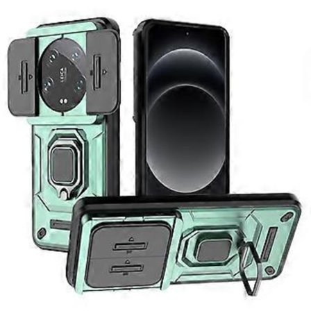 Skal till Xiaomi 14 Ultra PC+TPU med Ställ och Skjutbart Linsskydd - Grön(Grön)