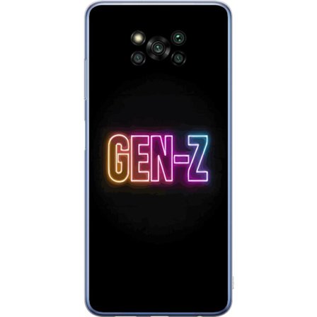 Yhteensopiva Puhelinkuori Xiaomi Xiaomi Poco X3 Pro Neontext Gen Z värikkäässä valossa tummaa taustaa vasten modernissa digitaalisessa tyyliissä