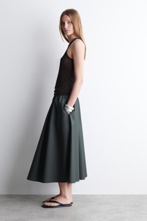 COS Women's Gathered A-Line Midi Skirt in Grey