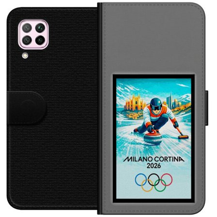 Kompatibelt Lommeboketui til Huawei P40 lite Ishockeyillustrasjon med spillere i bevegelse på isen, Milano Cortina 2026, Milan-landemerker og olympisk