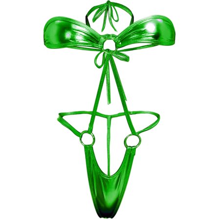 i Sexet Latex Wet Look Lingerie til kvinder Ét stykke eksotisk dansetøj Mørkegrøn