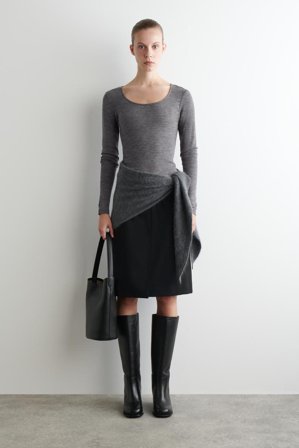 COS Women's Maglia In Lana Merino Con Scollo Arrotondato in Grigio