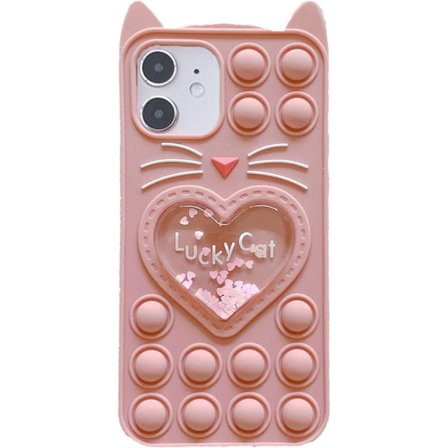 Tegneserie Lucky Pink Cat Quicksand Sparkling Star Print Bubble Silikone Telefoncover, Kompatibel med 12/12 Pro 6.1-tommer