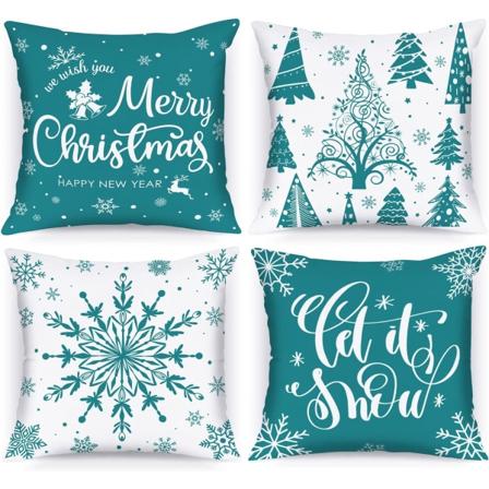 Juleputetrekk 45,72 x 45,72 cm, God jul Vinterjul Snøfnugg Dekorasjon for Innendørs Bondegård Familierom Sofa Dekorasjon (Teal)
