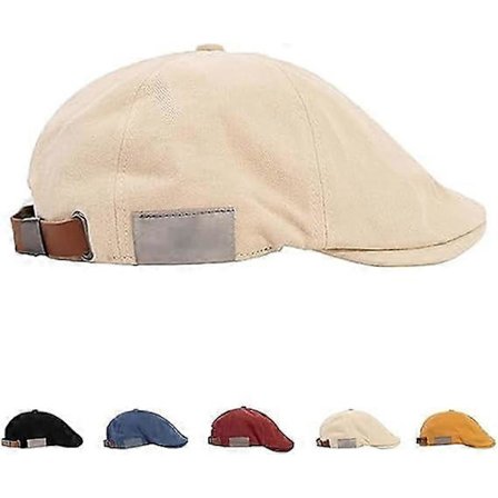 1 stk. Vintage Street Beret Caps, Flat Justerbar Baskerhatt for Menn, Unisex Retro Ivy Hatt, Beige