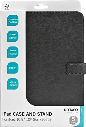 Deltaco iPad 10.2" 2022 case, vegan leather, stand, black
