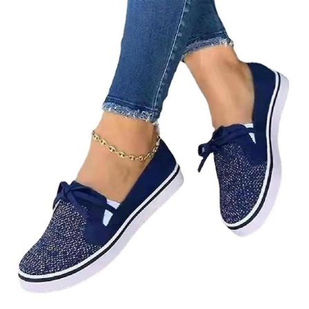 Kvinder Solid Bowknot Rund Toe Slip On Flats Loafer Sko Blue 40