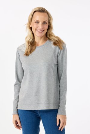 BRANDTEX - Langærmet Sweatshirt - Grå - Blonde Detalje