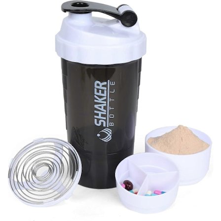 Protein shaker flaska 470ml shaker flaska för proteinshakes, protein shaker med förvaring och mixboll, 3-lagers läckagesäker proteinflaska