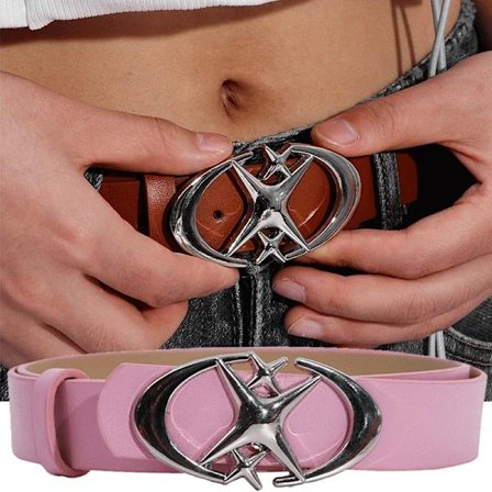 Punk Moon Star Buckle Belt Design Cross Metal Vintage Gothic Men Women Y2k Belt Pu Leather Waistband Jeans Pants Decorative Belt