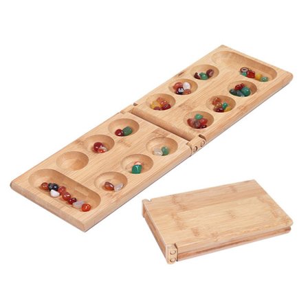 Mancala Brädspel med Färgglada Stenar, Vikbart Träbräde Schackset