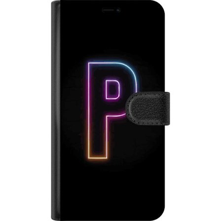 Kompatibel Tegnebogsetui til Nothing Nothing Phone (3a) Pro Minimalistisk neonbogstav P i farvegradient og lyseffekt mod sort baggrund i digital neons
