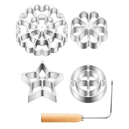 4-pak Rosett Kaka Buneulos Værktøj, Kompatibelt med 3 Udskiftelige Hoveder, Aluminiumforme til Bagning-FQ
