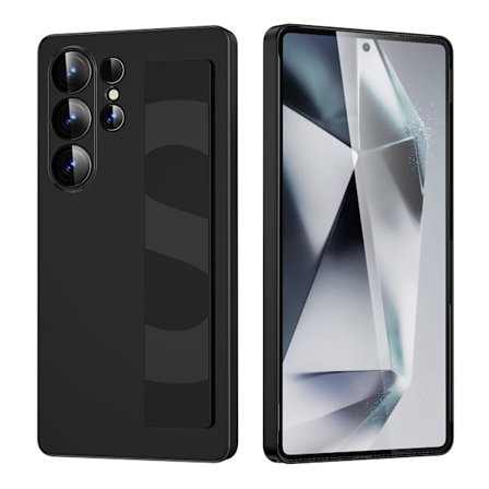 ING Samsung S25 Plus mobilskal, silikonarmband heltäckande matt skyddsskal, svart.