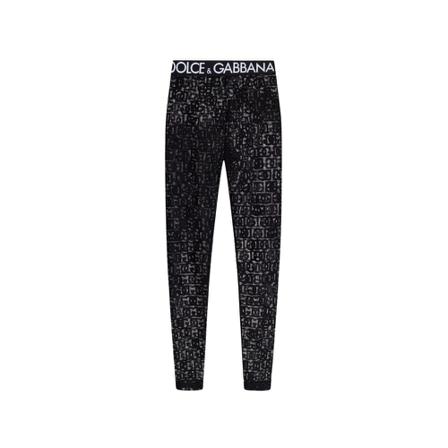 Dolce & Gabbana Openwork leggings with logo Sort, Dame