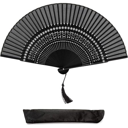 (Svart-Hult Snøflak) Japansk Stil Bambus Silke Folding Fan Håndholdt Folding Fan for Bryllup Dekorasjon Cosplay Del